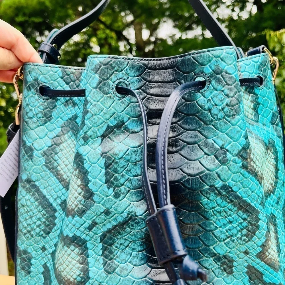 Brahmin Marlowe Blue Waterford Bucket Bag Leather NWT